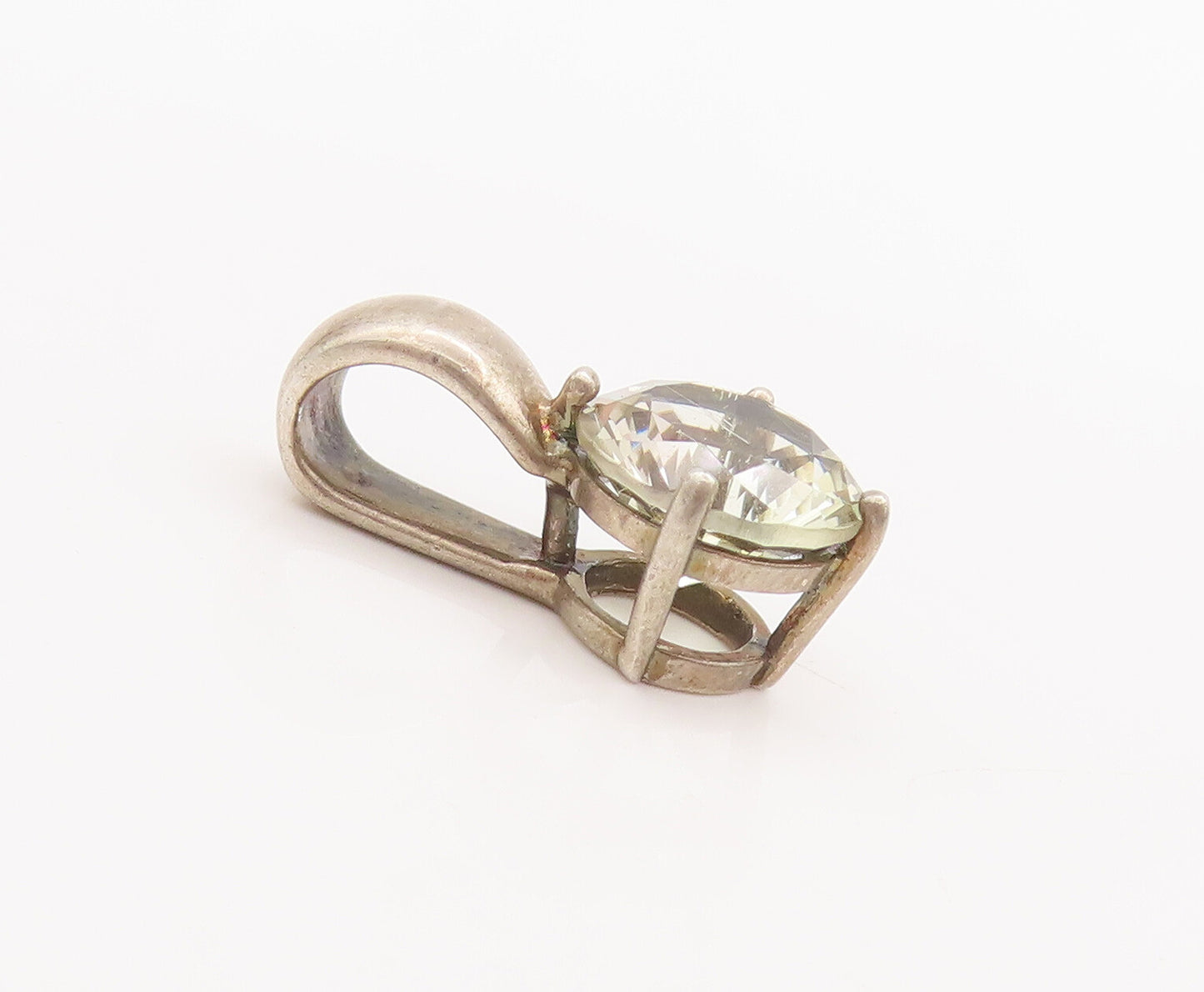925 Sterling Silver Vintage Pendant Minimalist Single Stone Round Topaz  PT22631