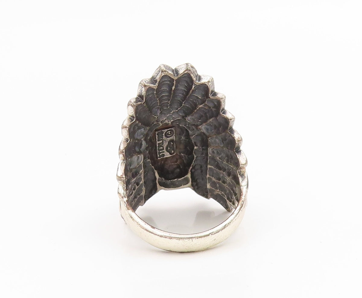 925 Sterling Silver Vintage Ring SILVER CLOUD Onyx Native Chief  Sz 11  RG35353