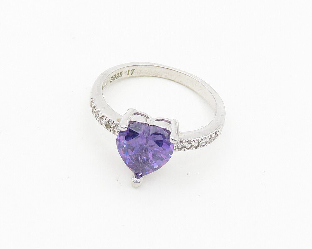 925 Sterling Silver  Amethyst & Topaz Love Heart Band Ring Sz 6.5  RG18909