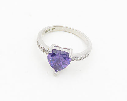 925 Sterling Silver  Amethyst & Topaz Love Heart Band Ring Sz 6.5  RG18909