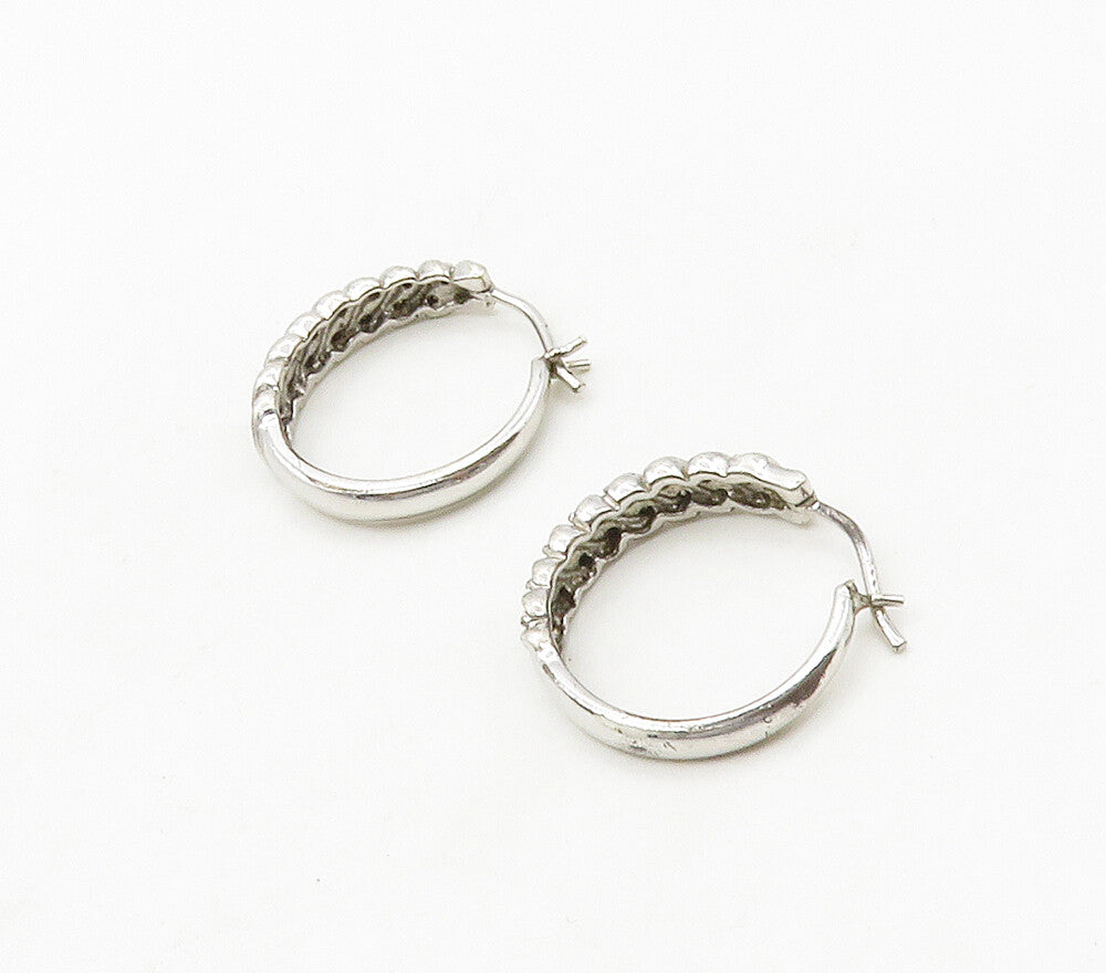 925 Sterling Silver  Genuine Diamonds Shiny Swirl Hoop Earrings  EG8677