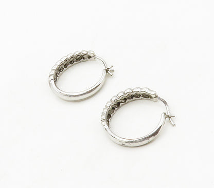 925 Sterling Silver  Genuine Diamonds Shiny Swirl Hoop Earrings  EG8677