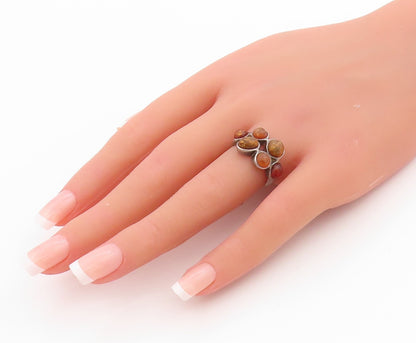 925 Sterling Silver Vintage Ring Designer Cabochon Honey Amber  Sz 6  RG33265