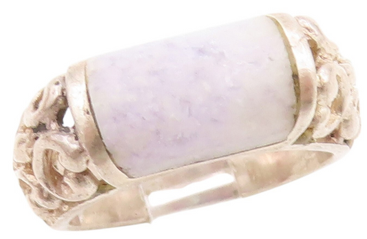 925 Sterling Silver Vintage Ring Swirly Cut Band Marble Bar Inlay  Sz 6  RG31819