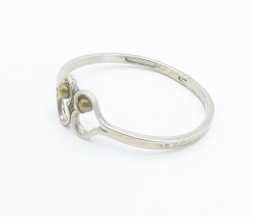 MEXICO 925 Sterling Silver  Vintage 2 Tone Love Hearts Bangle Bracelet  BT3387