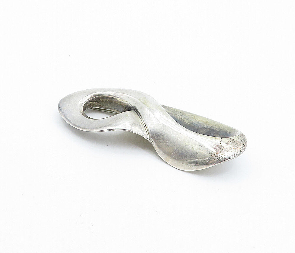 925 Sterling Silver  Vintage Shiny Modernist Swirl Design Brooch Pin  BP1281