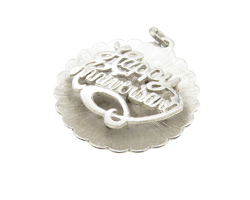 925 Sterling Silver  Vintage Shiny Happy Anniversary Round Pendant  PT8915