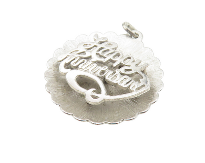 925 Sterling Silver  Vintage Shiny Happy Anniversary Round Pendant  PT8915