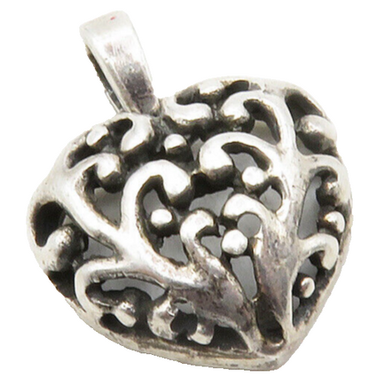 925 Sterling Silver  Vintage Petite Love Heart Swirl Dome Drop Pendant  PT9847