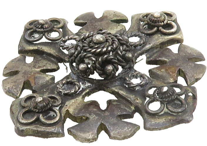 ISRAEL 925 Sterling Silver  Vintage Oxidized Floral Cross Pendant  PT13304
