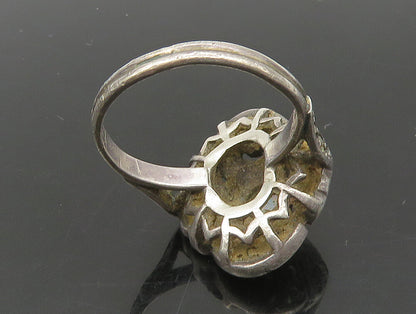 DELCITA 925 Silver  Vintage Victorian Fire Opal Floral Band Ring Sz 6  RG23876