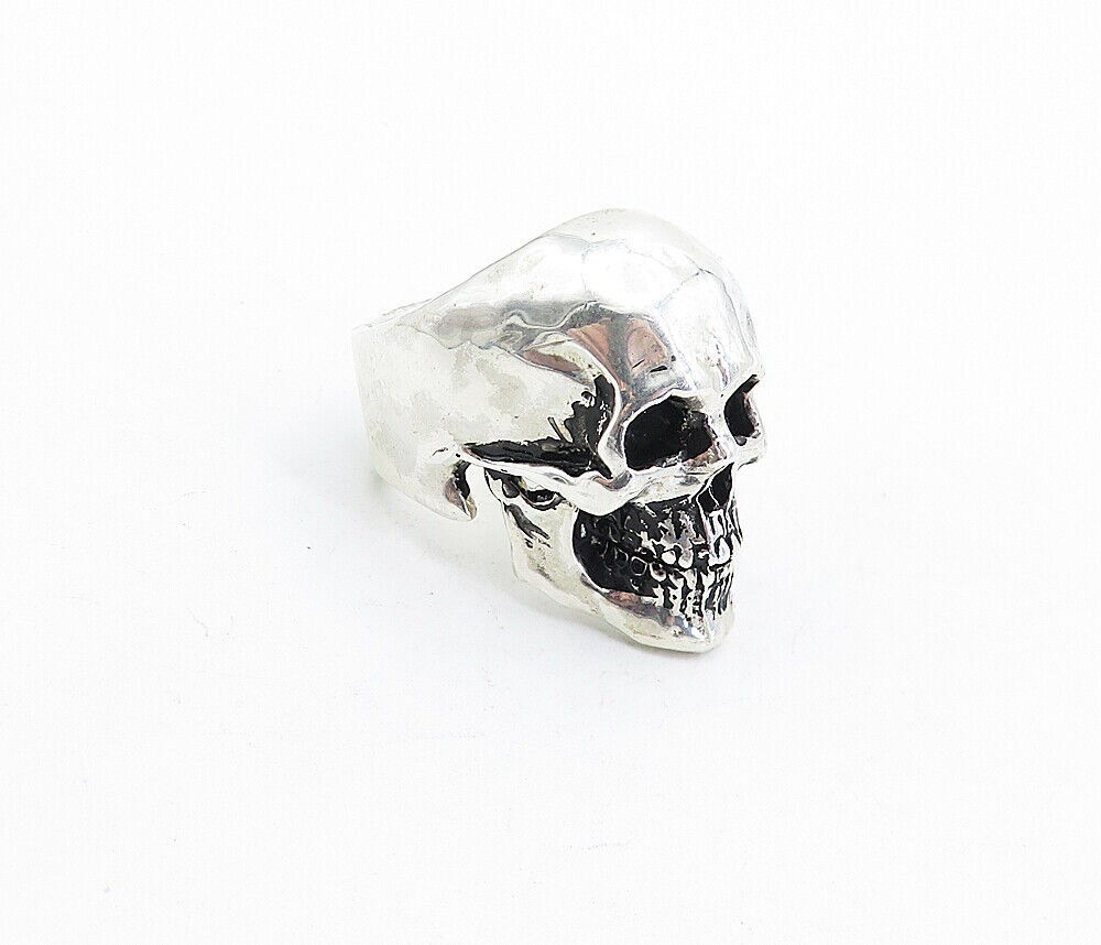 925 Sterling Silver  Vintage Sculpted Skull Head Statement Ring Sz 9  RG5547