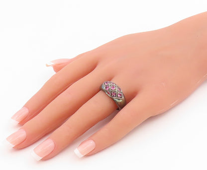 925 Sterling Silver Vintage Ring S & G Pink CZ Statement Band  Sz 10  RG35445