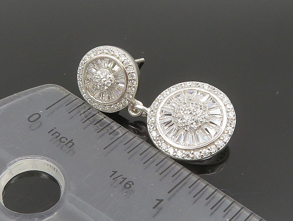 925 Silver  Vintage Sparkly Cubic Zirconia Round Dangle Earrings  EG11600