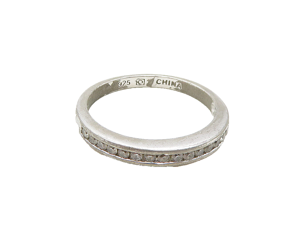 925 Sterling Silver  Petite Shiny Cubic Zirconia Band Ring Sz 9  RG17465