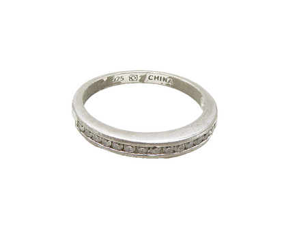 925 Sterling Silver  Petite Shiny Cubic Zirconia Band Ring Sz 9  RG17465