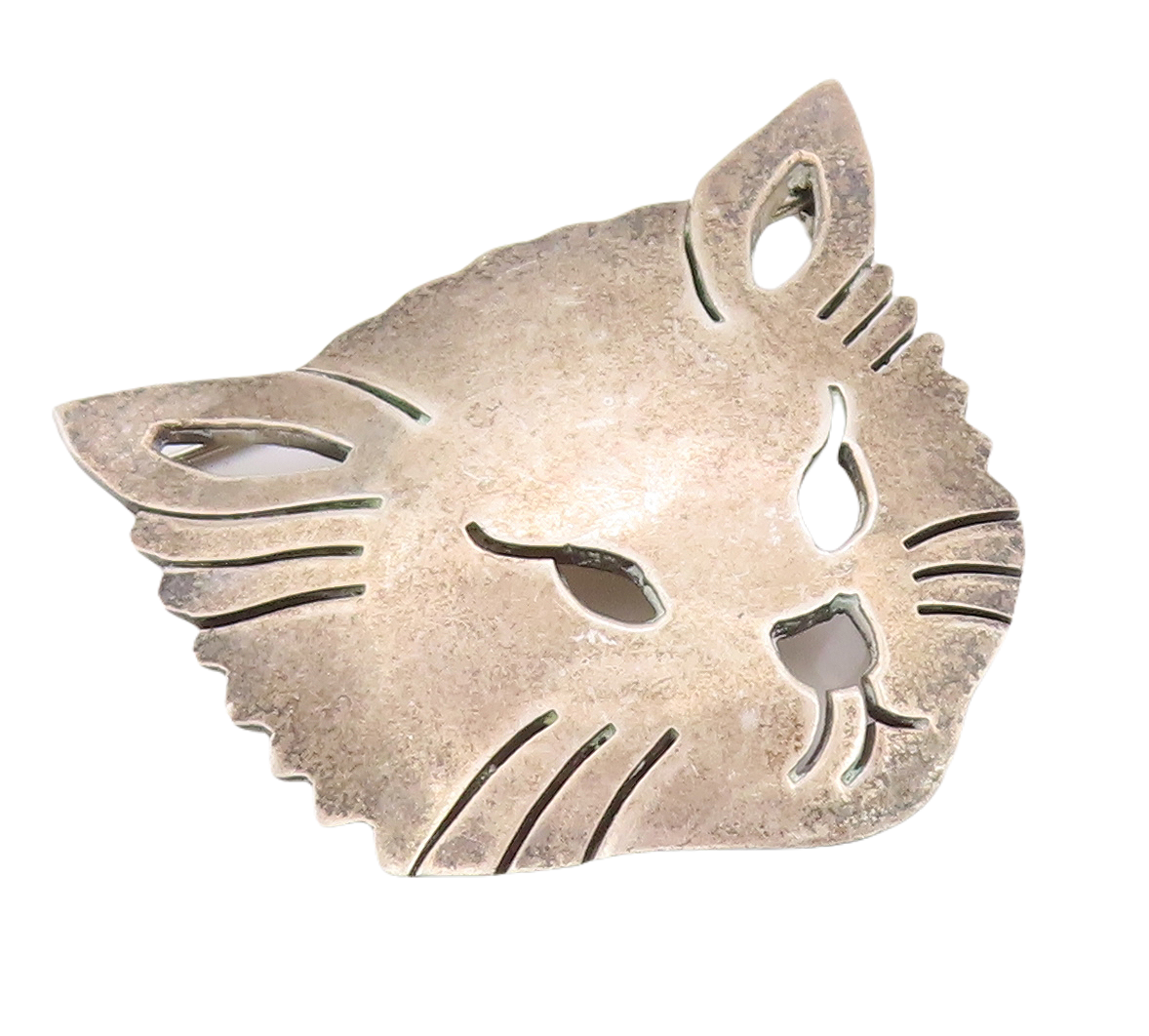 925 Sterling Silver Vintage Brooch Pin MEXICO Cutout Large Cat Face  BP11212