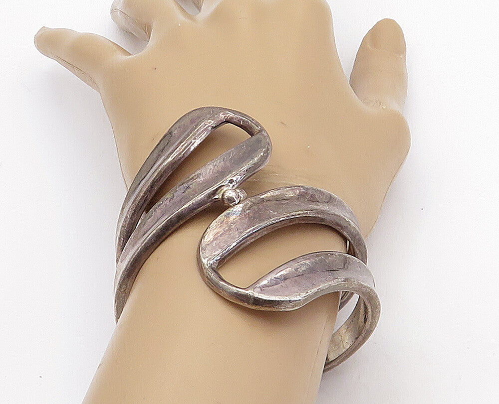 MEXICO 925 Sterling Silver  Vintage Dark Tone Bypass Bangle Bracelet  BT2923