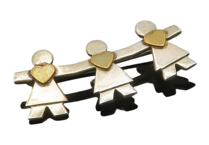 925 Sterling Silver  Vintage Two Tone Love Heart Unity Brooch Pin  BP6109