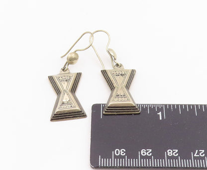 925 Sterling Silver Vintage Earrings Etched Geometric Hourglass Drop  EG14082