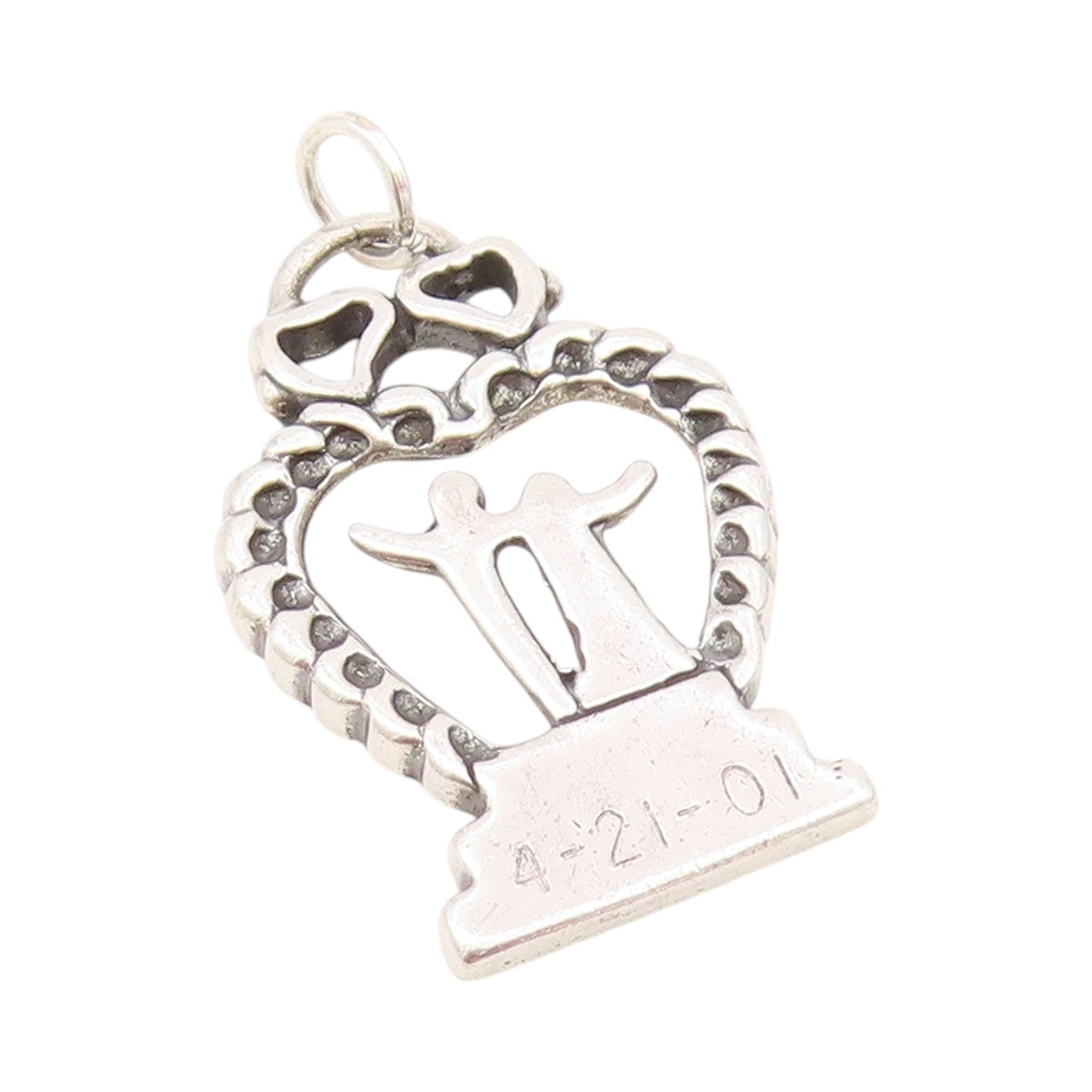 925 Sterling Silver Vintage Pendant Cutout Couple In Love Heart  PT24288