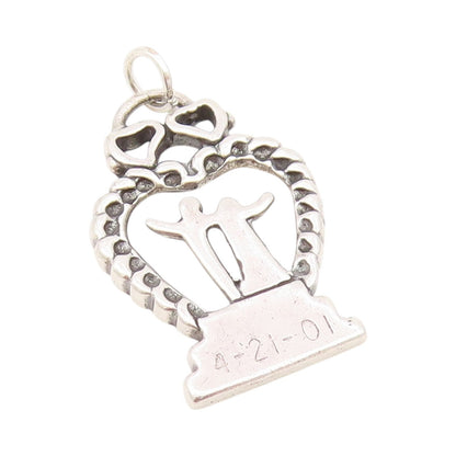925 Sterling Silver Vintage Pendant Cutout Couple In Love Heart  PT24288