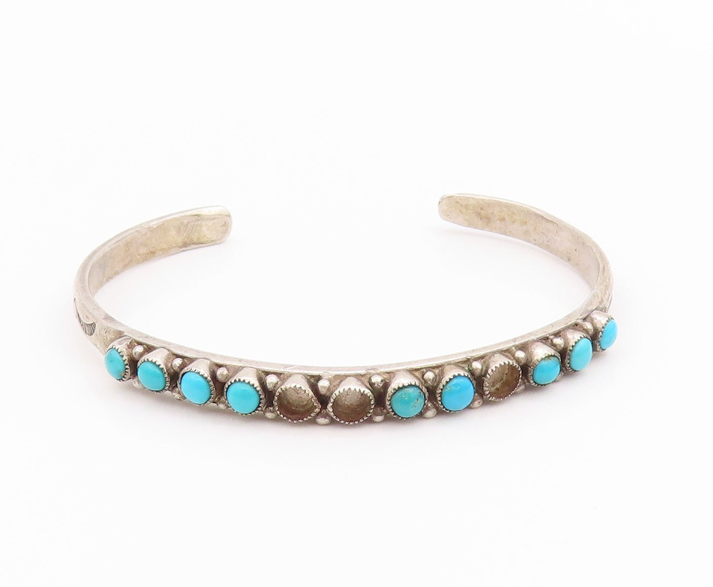 925 Sterling Silver Vintage Bracelet Antique Larimar Beaded Cuff  BT11301