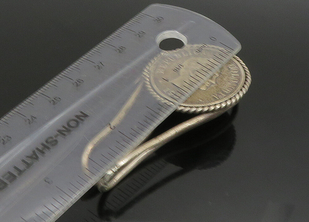 925 Sterling Silver  Vintage Oxidized Colombian Coin Money Clip  TR3181