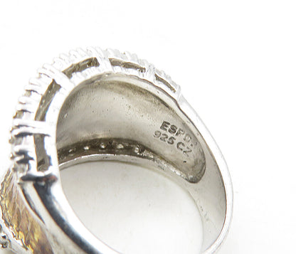 ESPO 925 Sterling Silver  Vintage Cubic Zirconia Hammered Ring Sz 6  RG9043