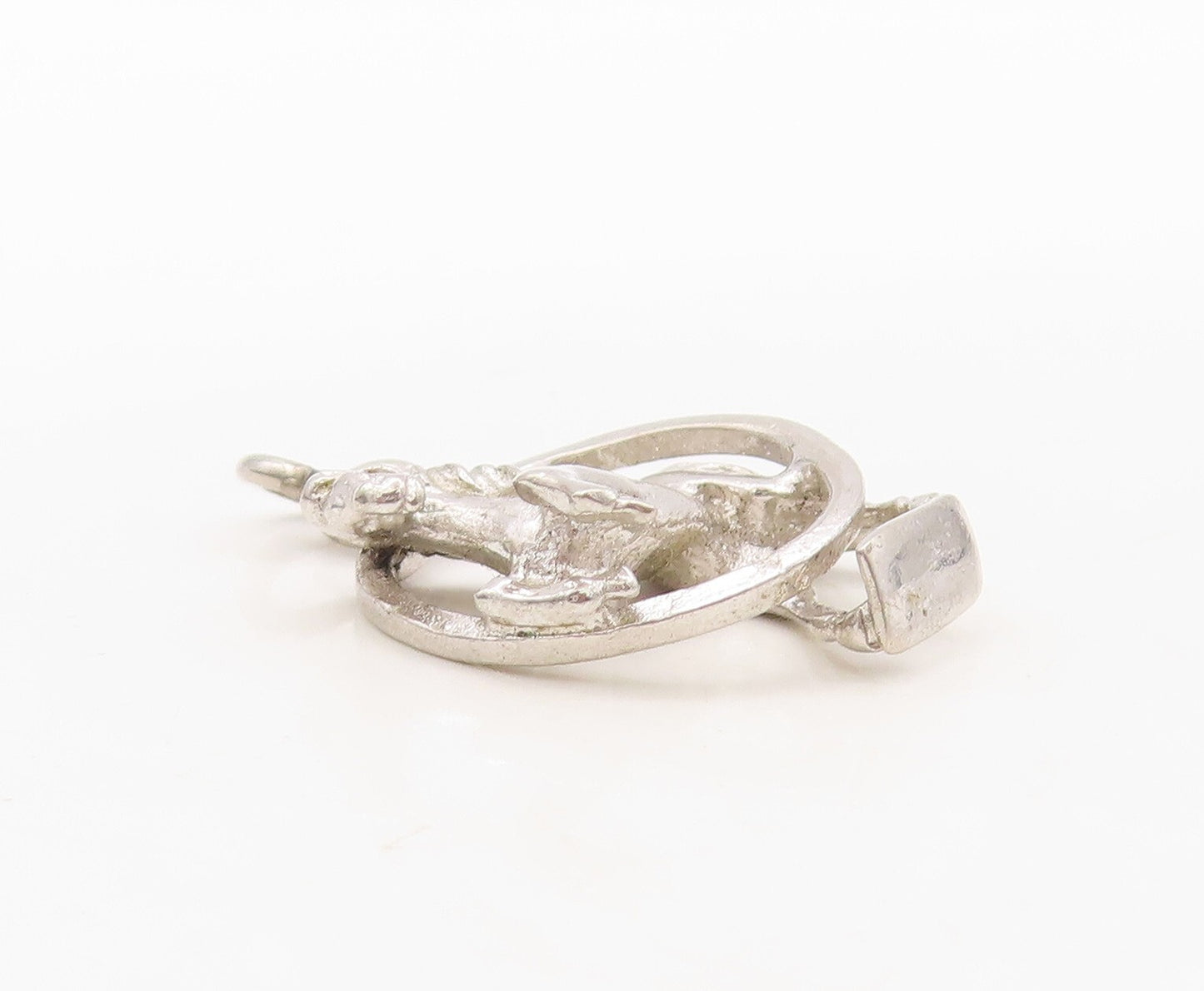 925 Sterling Silver Vintage Pendant Cutout Horse Jumping Out Of Ring  PT23619