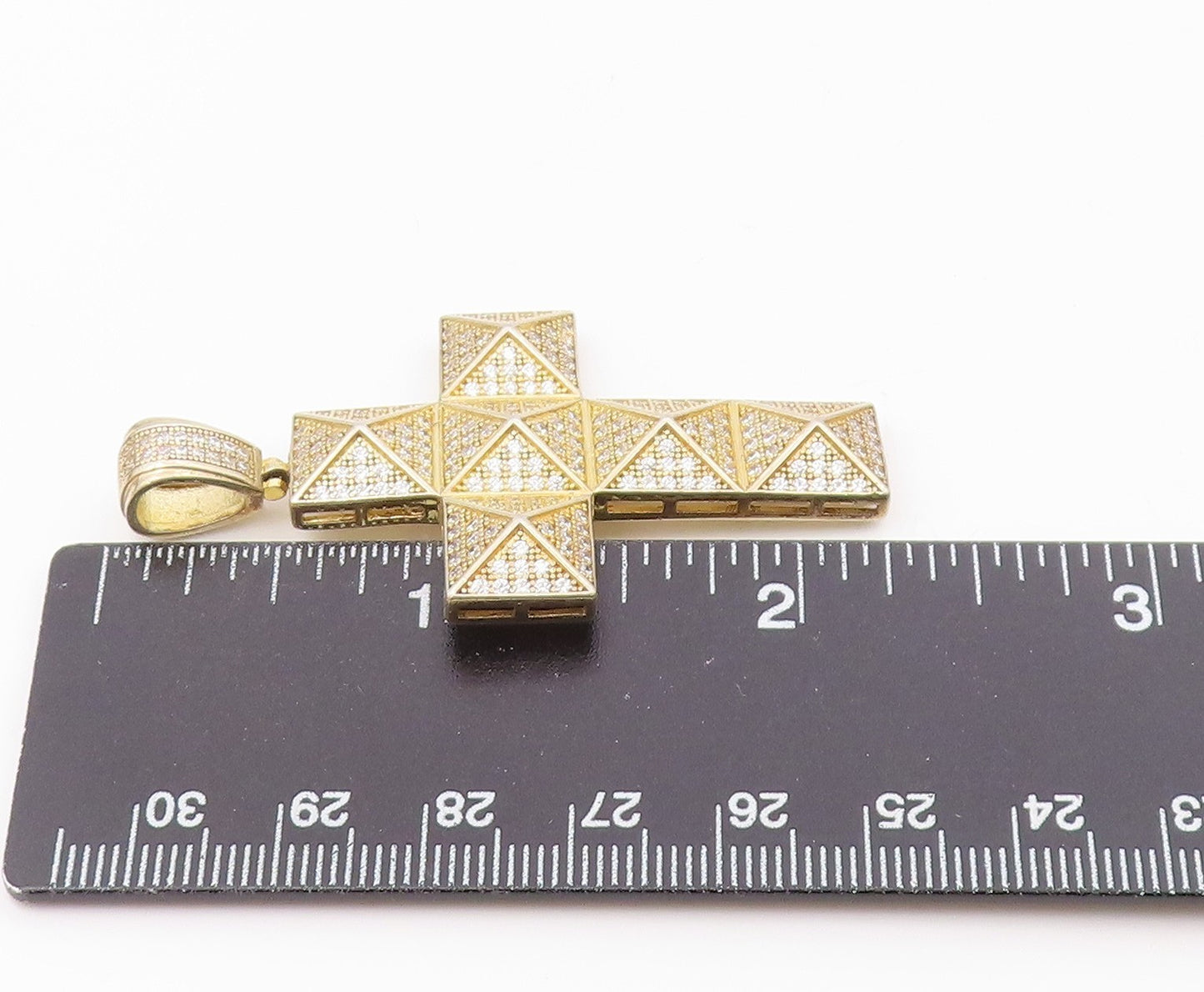925 Sterling Silver  Vintage Cubic Zirconia Religious Cross Pendant  PT18899