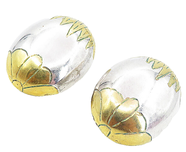 925 Sterling Silver  Vintage Two Tone Floral Detail Dome Drop Earrings  EG3970