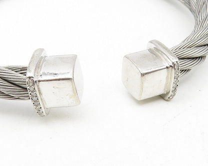 925 Sterling Silver  Vintage Shiny Square Ends Twist Cuff Bracelet  BT4498