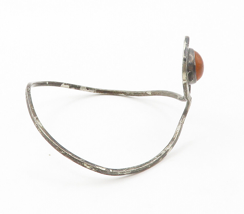 925 Sterling Silver  Vintage Cabochon Amber Oxidized Bangle Bracelet  BT5800