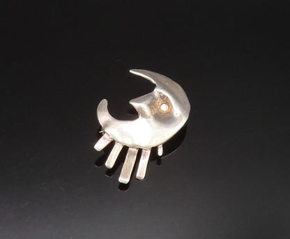925 Sterling Silver  Vintage Modernist Crescent Moon Face Brooch Pin  BP9625