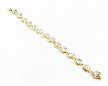 925 Sterling Silver  Genuine Diamonds Shiny Two Tone Chain Bracelet  BT4404