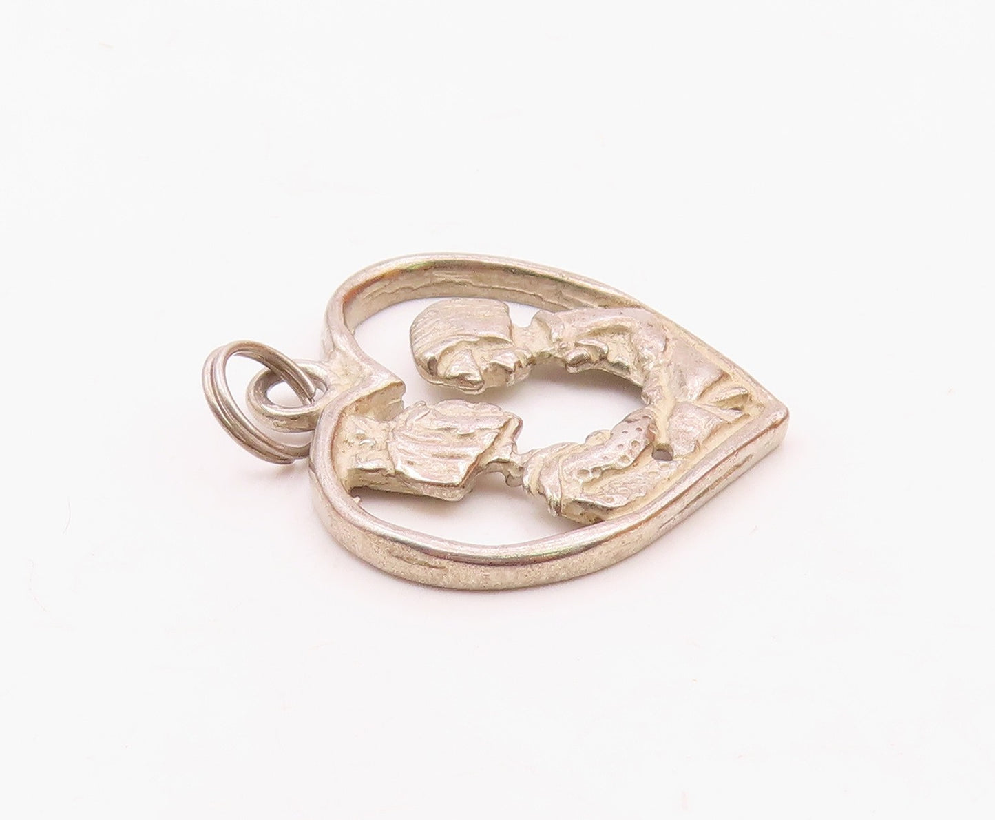 MARY ENGELBREIT 925 Silver  Vintage Mother & Daughter Heart Pendant  PT21820