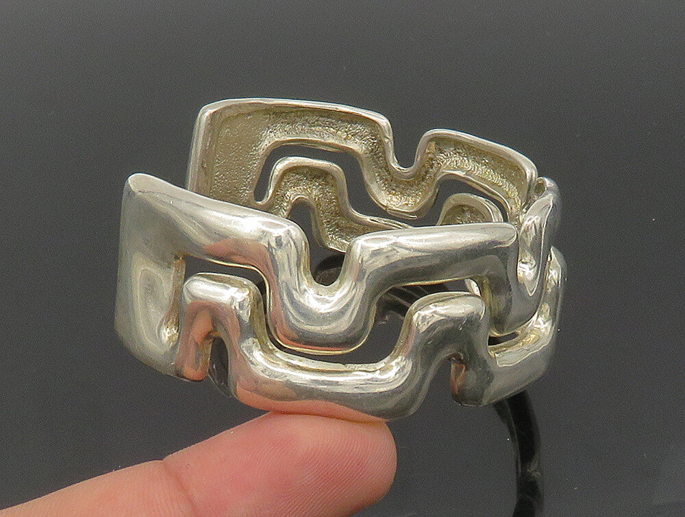 ESPO SIG 925 Silver  Vintage Shiny Open Wavy Design Cuff Bracelet  BT9318