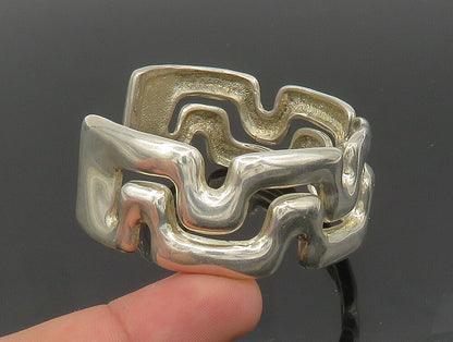 ESPO SIG 925 Silver  Vintage Shiny Open Wavy Design Cuff Bracelet  BT9318