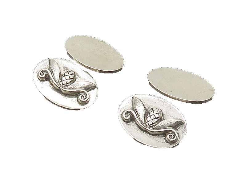 925 Sterling Silver  Vintage Antique Shiny Floral Detail Cufflinks  TR2696