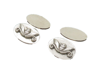 925 Sterling Silver  Vintage Antique Shiny Floral Detail Cufflinks  TR2696