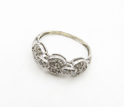 925 Sterling Silver  Vintage Shiny Genuine Diamonds Band Ring Sz 7.5  RG8840