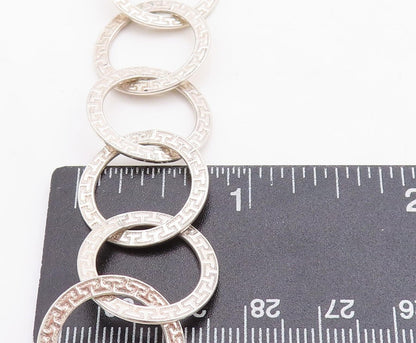 925 Sterling Silver  Vintage Greek Key Open Circle link Chain Necklace  NE1157