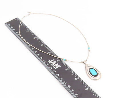 925 Sterling Silver Vintage Necklace NAVAJO ZUNI Turquoise Teardrop  NE4812
