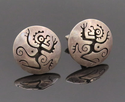 TAXCO MEXICO 925 Silver  Vintage Carved Figures Button Like Cuff Links  TR3523