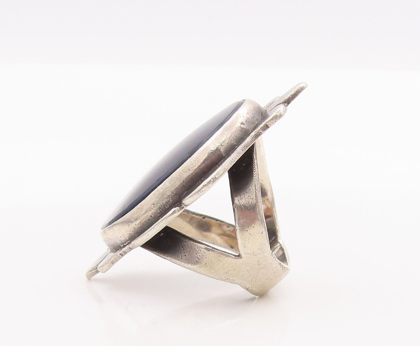 925 Sterling Silver Vintage Ring NAVAJO Large Oval Dark Blue Onyx  Sz 5  RG28487