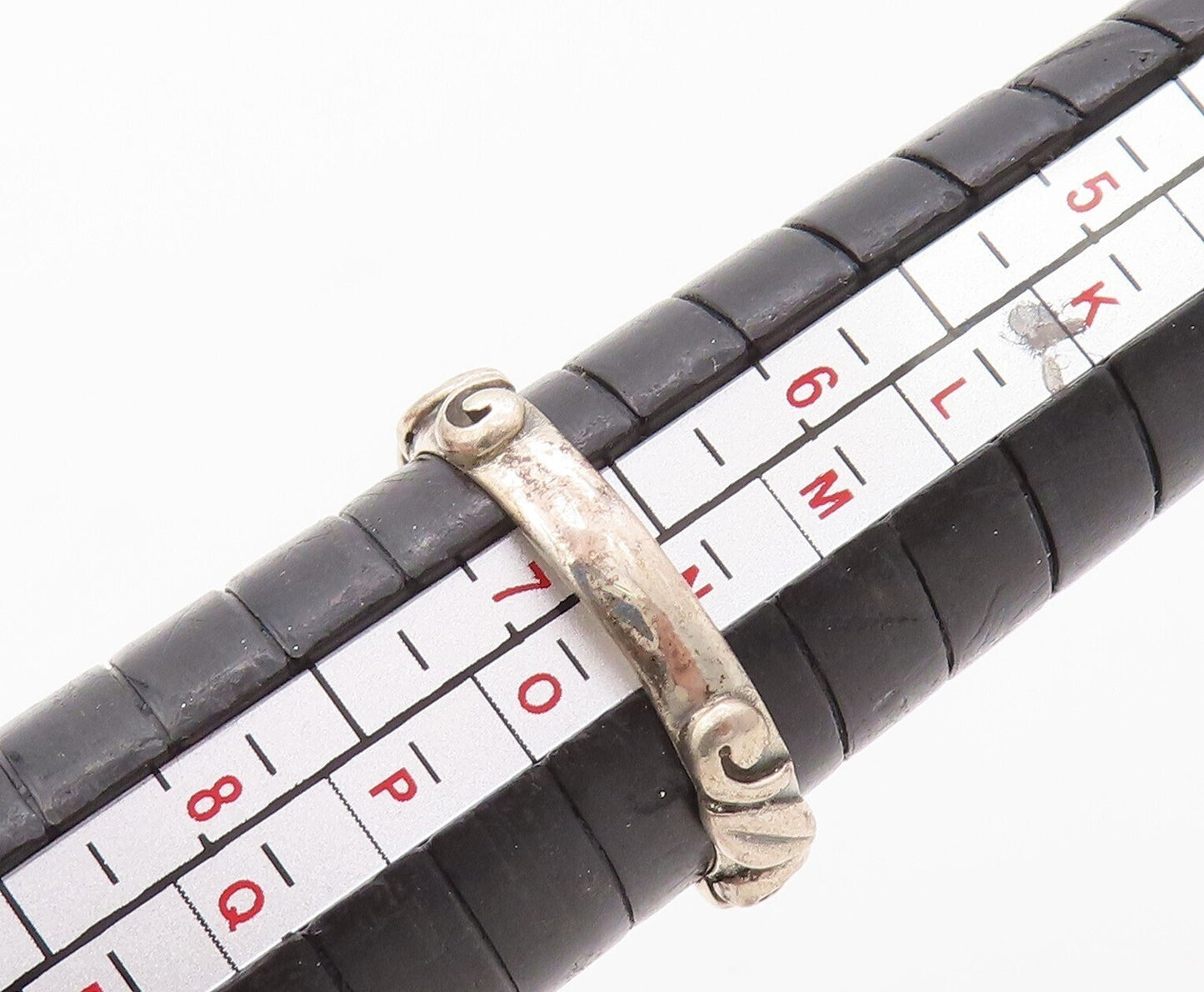 925 Sterling Silver Vintage Ring Swirly Carved Band Round Gemstone Sz 7  RG30693