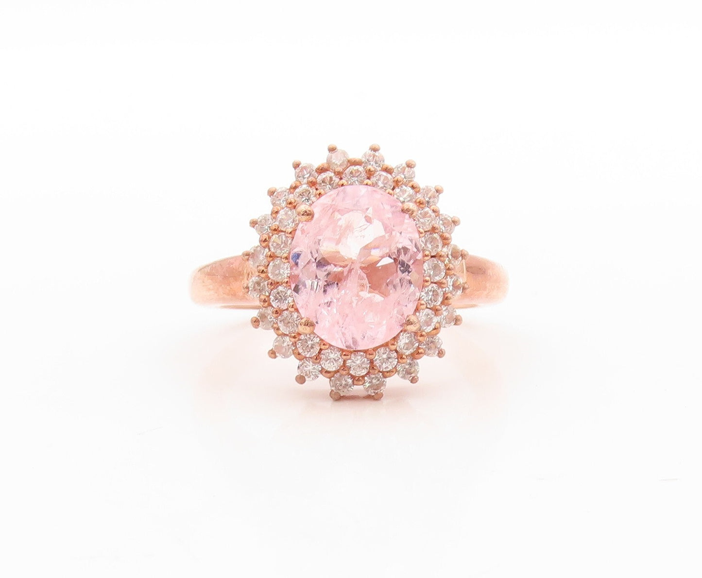 925 Sterling Silver Vintage Ring Rose Gold Plated 2 Tone CZ Flower  Sz 7 RG30864