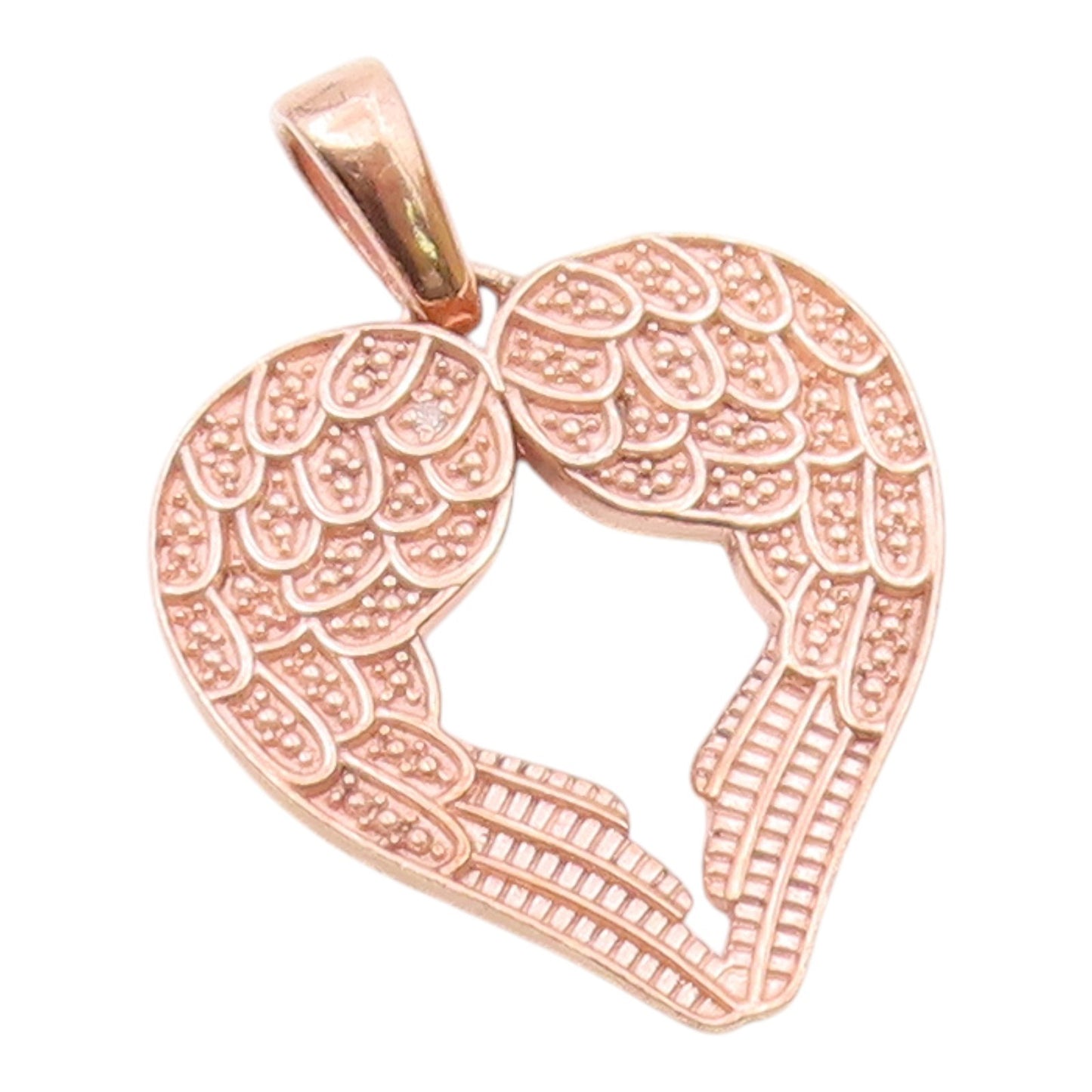 925 Silver  Vintage Genuine Diamond Angel Wings Love Heart Pendant  PT15684