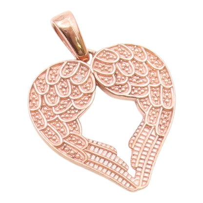 925 Silver  Vintage Genuine Diamond Angel Wings Love Heart Pendant  PT15684
